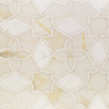 Water Jet Alstromeria 12" x 12" - White Onyx, Calacatta and White Thassos