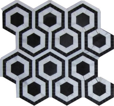 Evo Hex Tile 12" x 12" - Nero & Asian Statuary